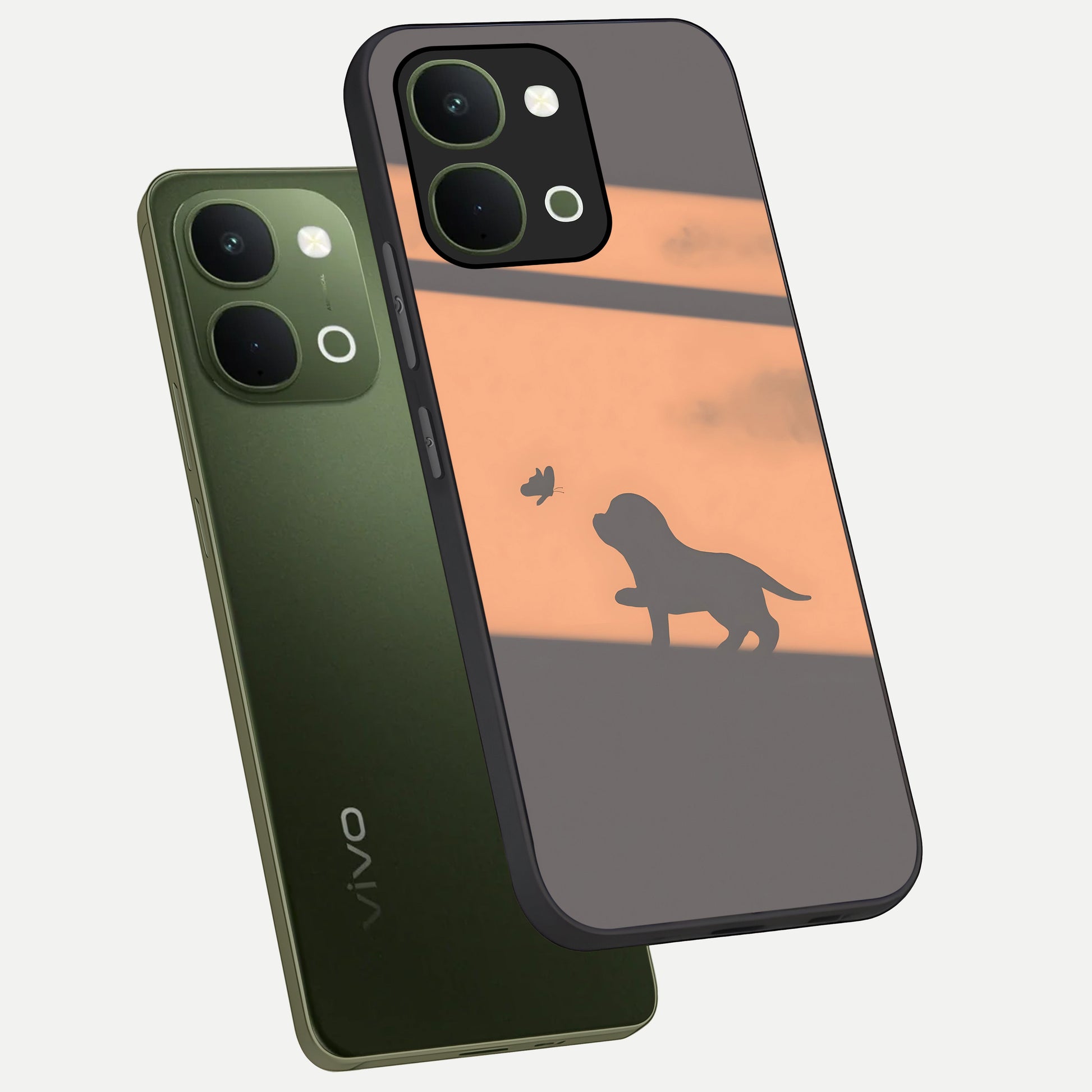 Puppy Shadow Art Glass Case displayed in angled mockup highlighting playful dog illustration with artistic shadow aesthetic.