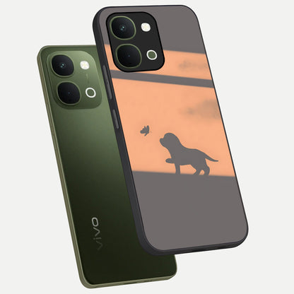 Puppy Shadow Art Glass Case displayed in angled mockup highlighting playful dog illustration with artistic shadow aesthetic.