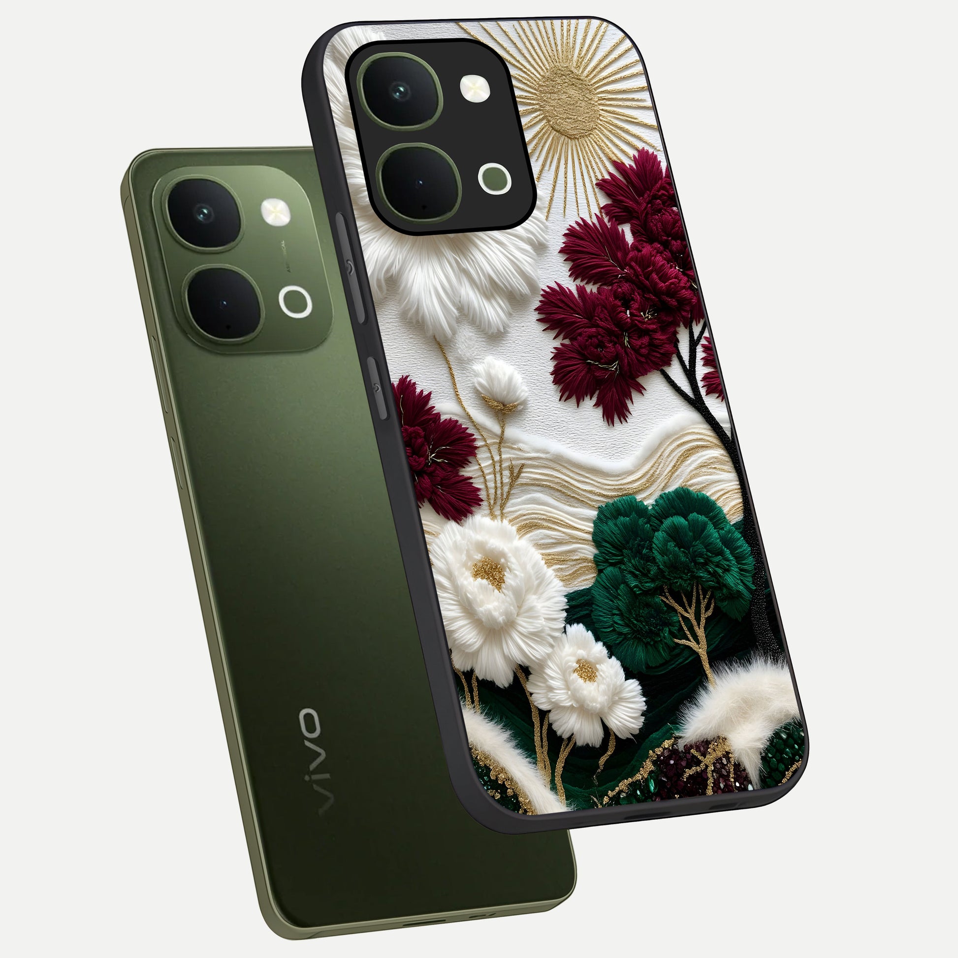 Radiant Bloom Elegance Glass Case displayed in angled mockup highlighting graceful floral design with radiant aesthetic style.