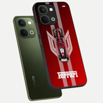 Red Ferrari F1 Vertical Glass Case displayed in angled mockup highlighting high speed racing design with bold automotive aesthetic.