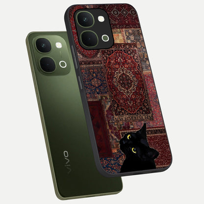 Regal Magic Cat Apple Glass Case displayed in angled mockup highlighting whimsical feline design with fantasy aesthetic.