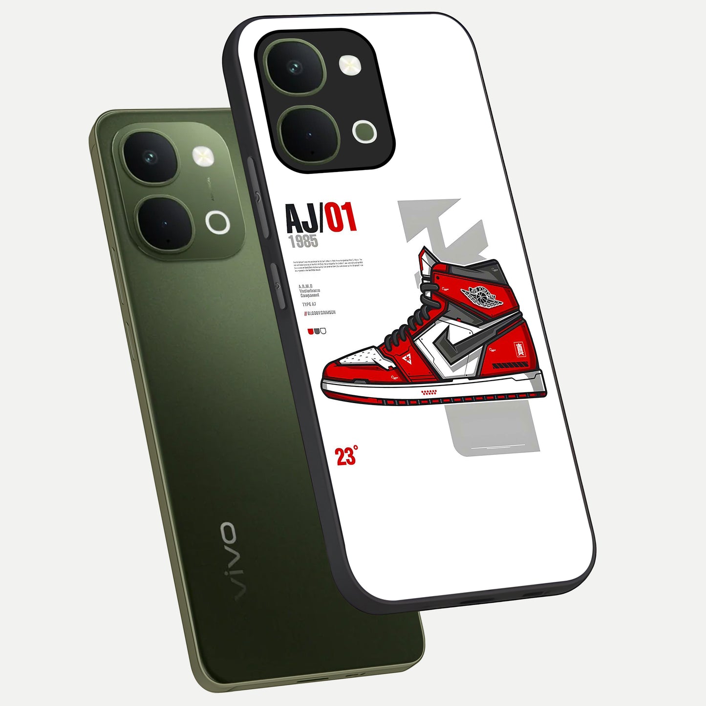 Retro Sneaker Blueprint Glass Case displayed in angled mockup highlighting detailed shoe design with sporty retro aesthetic.