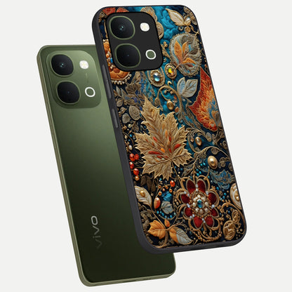 Royal Jewel Garden Glass Case displayed in angled mockup highlighting vibrant jewel inspired floral design with elegant aesthetic.