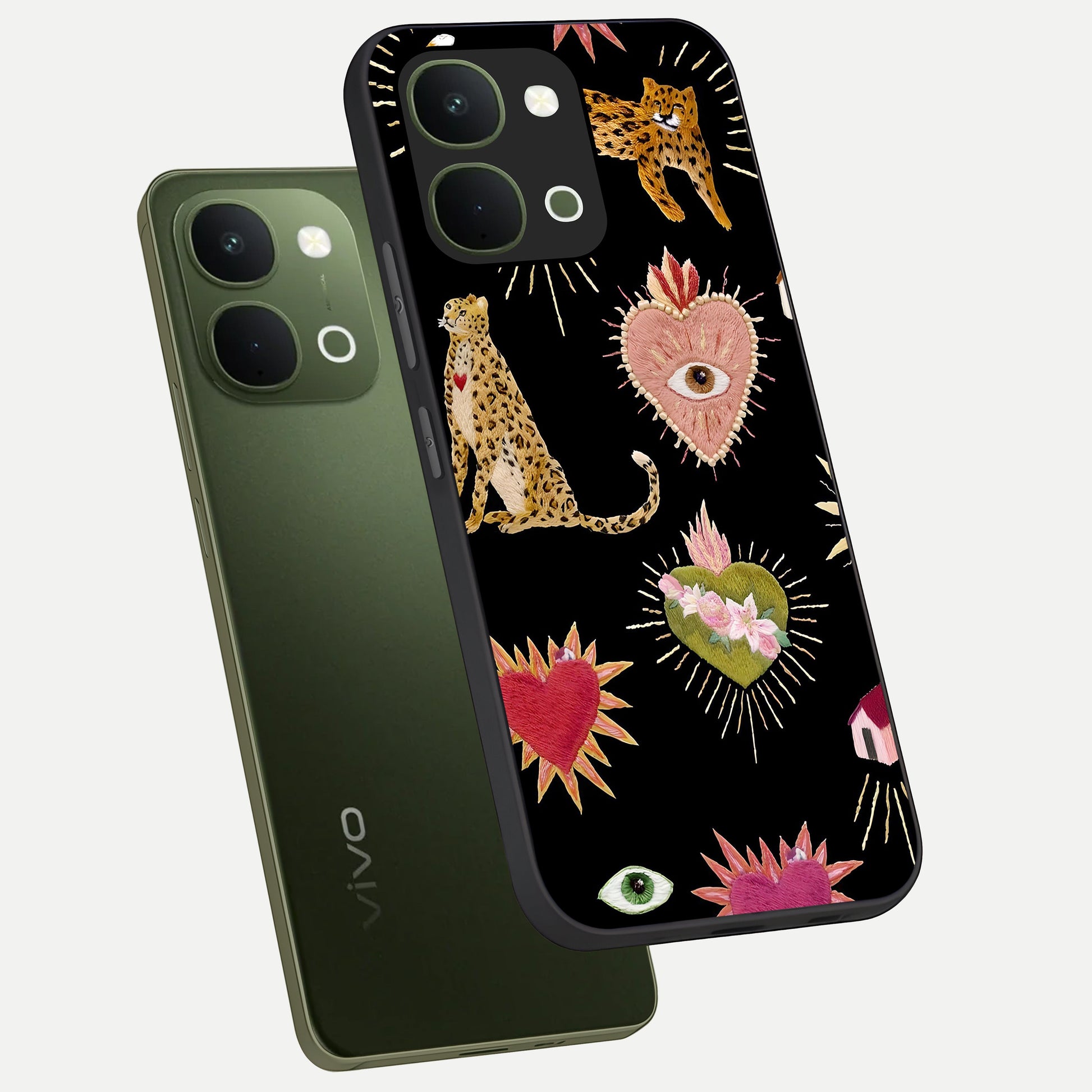Sacred Jungle Heart Glass Case displayed in angled mockup highlighting lush tropical design with natural aesthetic style.