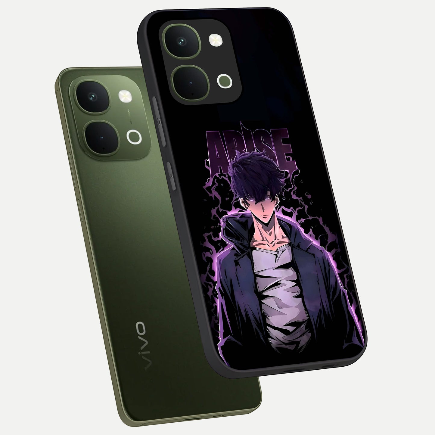 Shadow Monarch Awakening Glass Case displayed in angled mockup highlighting dramatic shadow warrior design with fantasy aesthetic.
