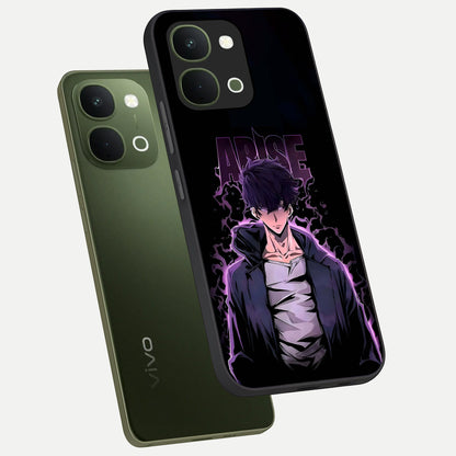 Shadow Monarch Awakening Glass Case displayed in angled mockup highlighting dramatic shadow warrior design with fantasy aesthetic.