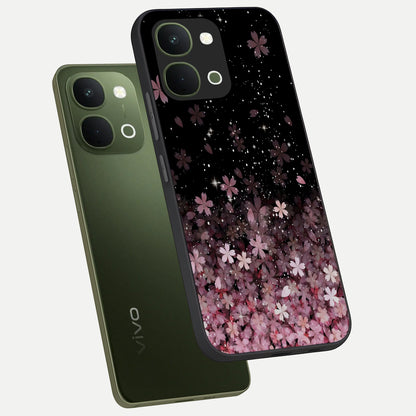 Small Starry Flowers Glass Case displayed in angled mockup highlighting tiny flower pattern with celestial aesthetic style.