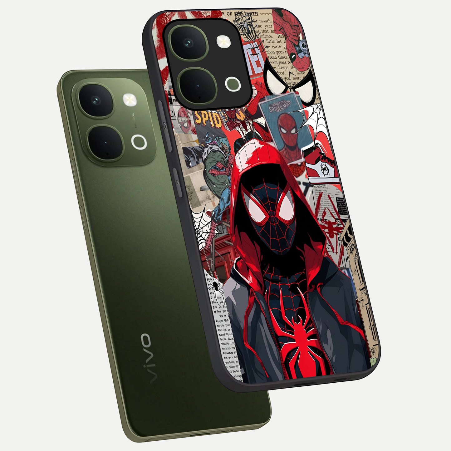 Spider Collage Street Glass Case displayed in angled mockup highlighting dynamic street style collage design with comic aesthetic.