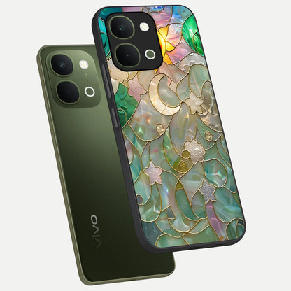 Stained Sunrise Glow Glass Case displayed in angled mockup highlighting radiant sunrise design with artistic aesthetic style.