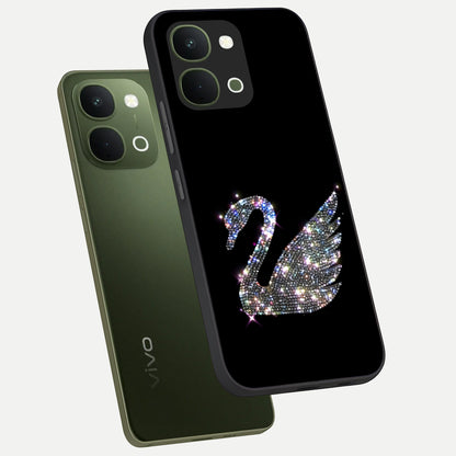 Starlit Swan Grace Glass Case displayed in angled mockup highlighting elegant swan illustration with dreamy celestial aesthetic.