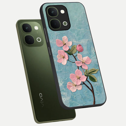 Threaded Blossom Breeze Glass Case displayed in angled mockup highlighting elegant floral design with soft aesthetic style.