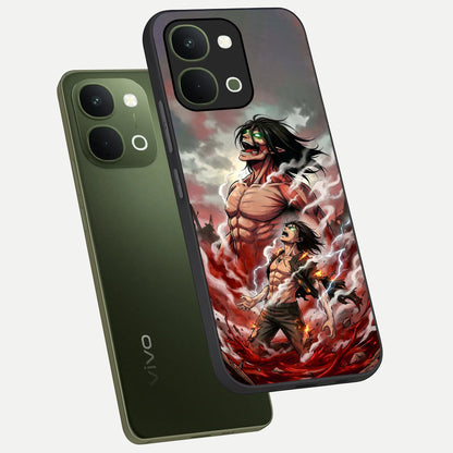 Titan Awakening Fury Glass Case displayed in angled mockup highlighting dramatic giant warrior design with bold anime aesthetic.