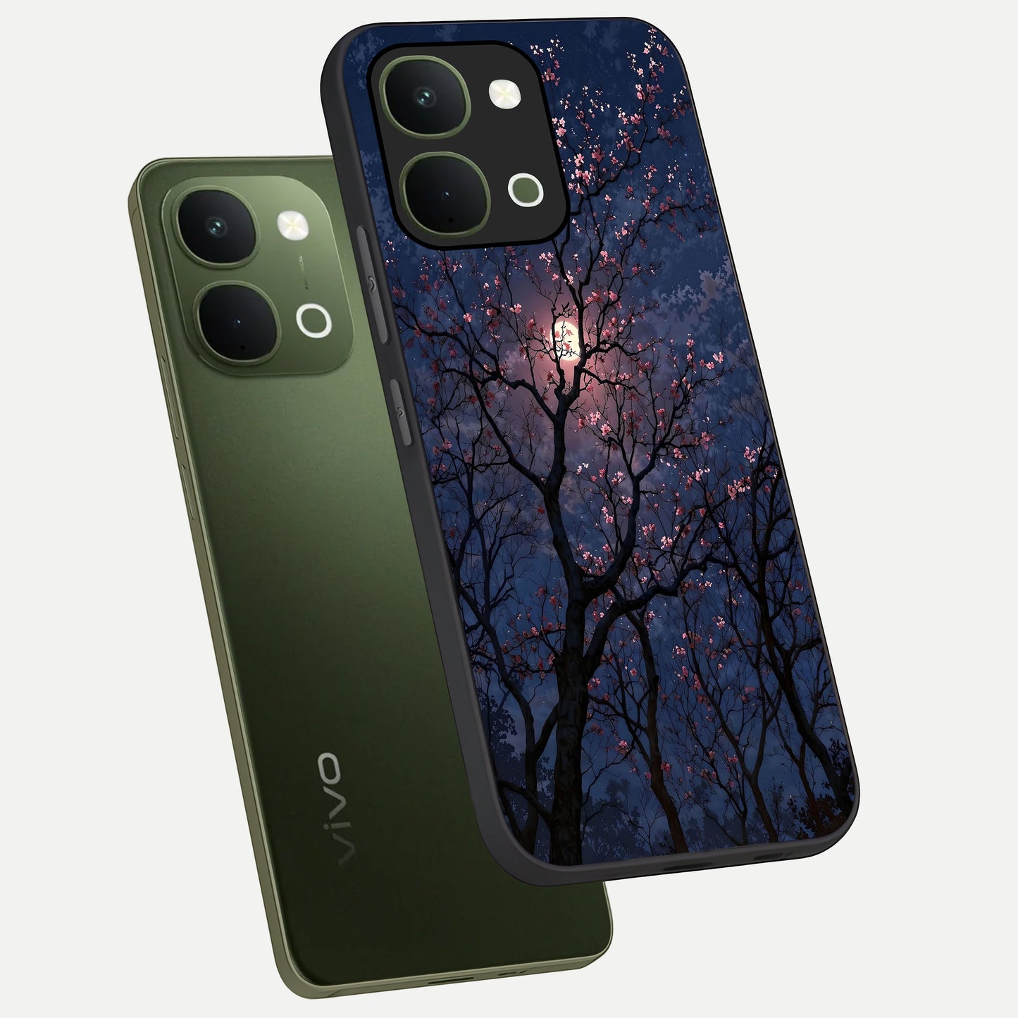 Twilight Sakura Serenade Glass Case displayed in angled mockup highlighting delicate sakura flower design with dreamy aesthetic.
