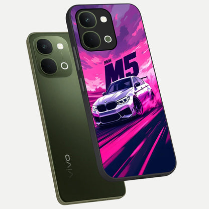 Velocity Drift Pulse Glass Case displayed in angled mockup highlighting dynamic drift design with sporty automotive aesthetic.
