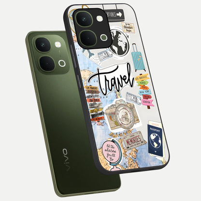 Wanderlust Journal Glass Case displayed in angled mockup highlighting adventure themed design with aesthetic travel vibe.