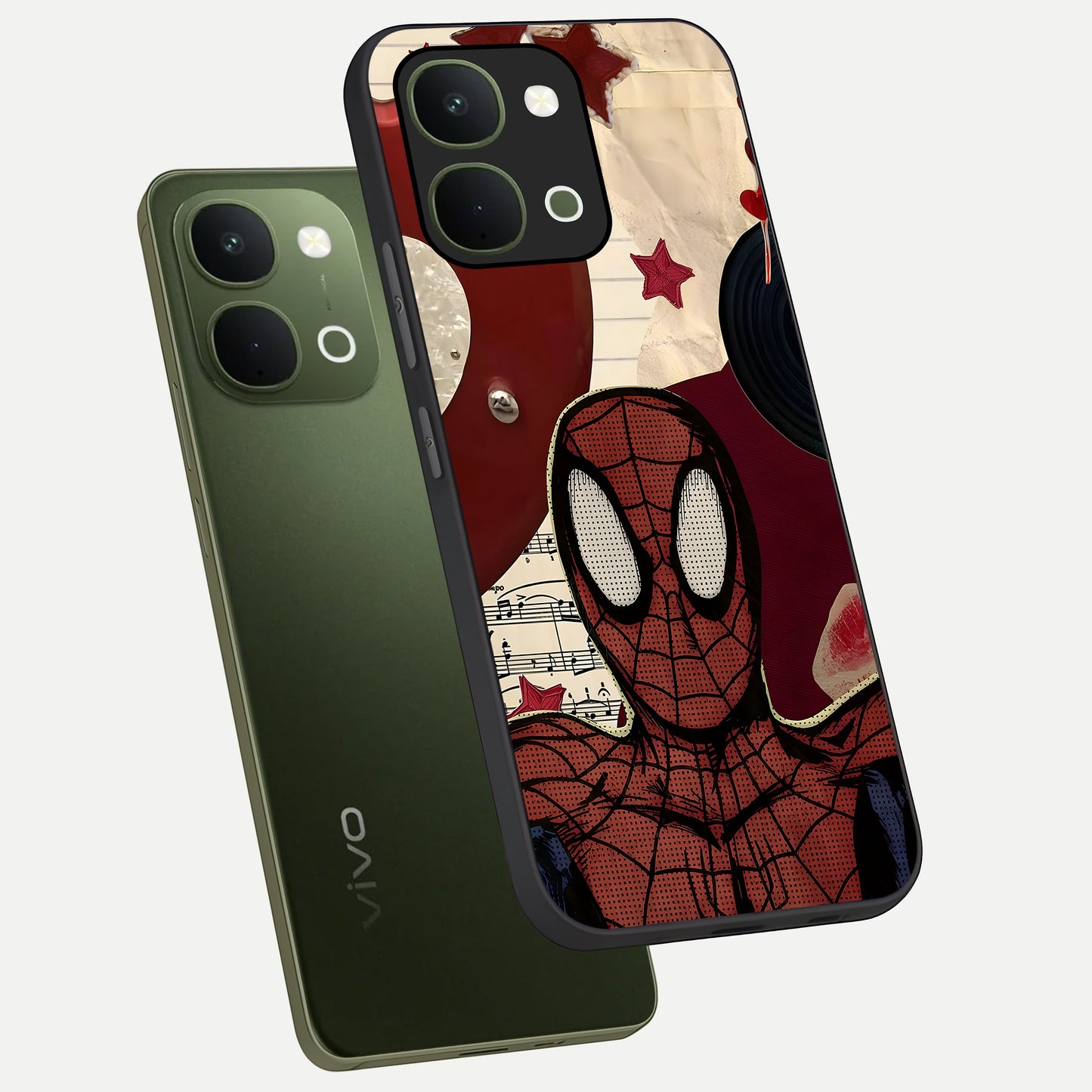 Web Warrior Vibes Glass Case displayed in angled mockup highlighting dynamic web design with comic style aesthetic.