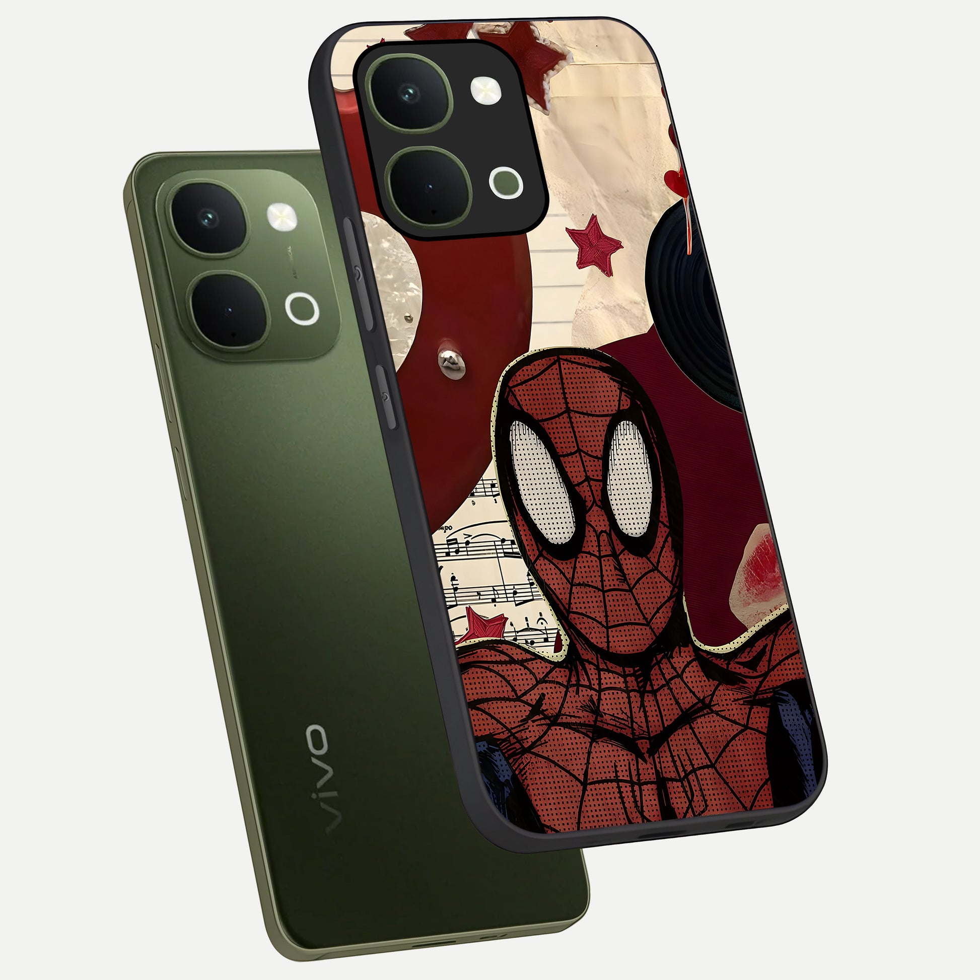 Web Warrior Vibes Glass Case displayed in angled mockup highlighting dynamic web design with comic style aesthetic.
