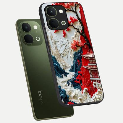 Whispers Of Sakura Waves Glass Case displayed in angled mockup highlighting flowing sakura design with soft floral aesthetic.