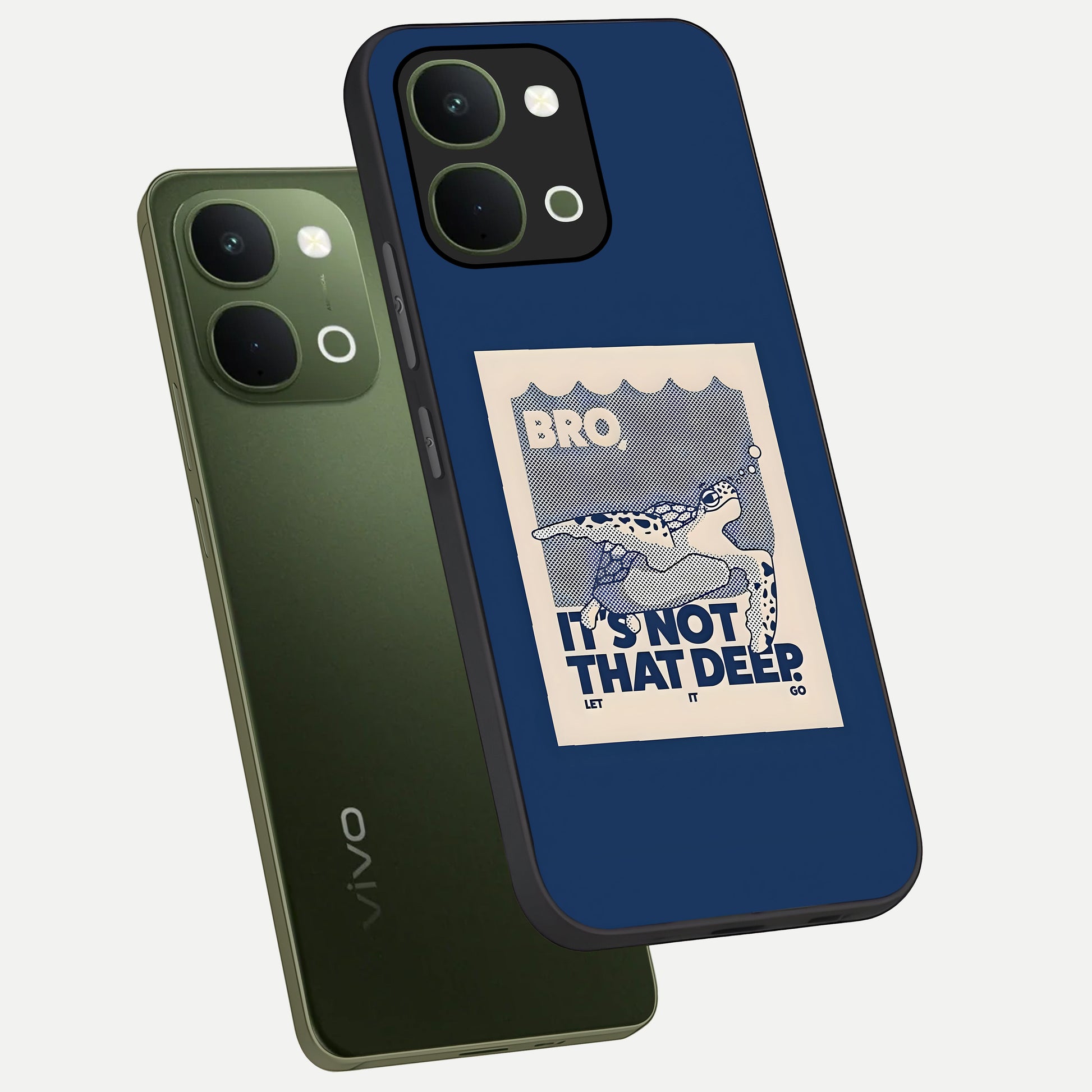 Worry Less Swim Glass Case displayed in angled mockup highlighting fun typography design with relaxed aesthetic style.
