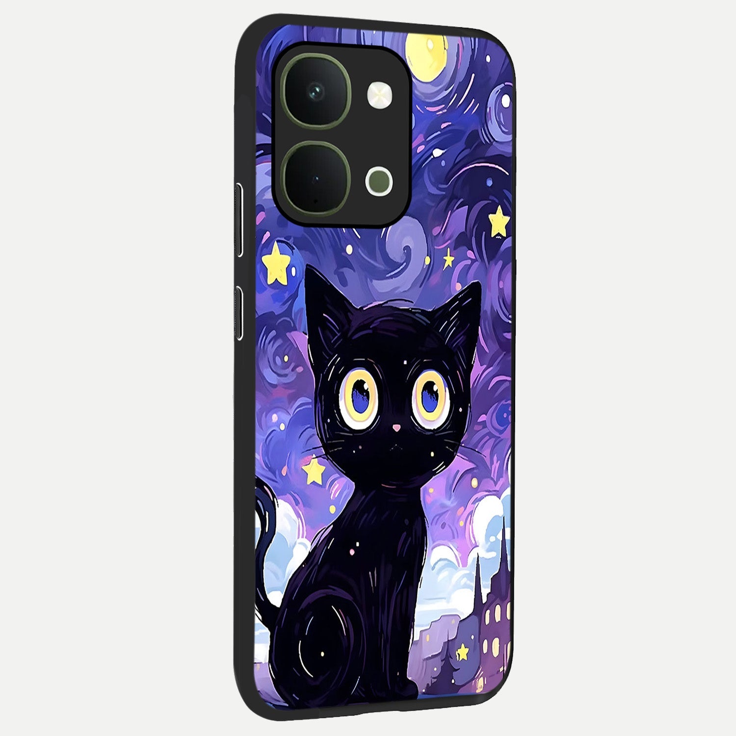 Abstract Cat Art Glass Case upright view showcasing creative feline illustration and aesthetic artistic style.