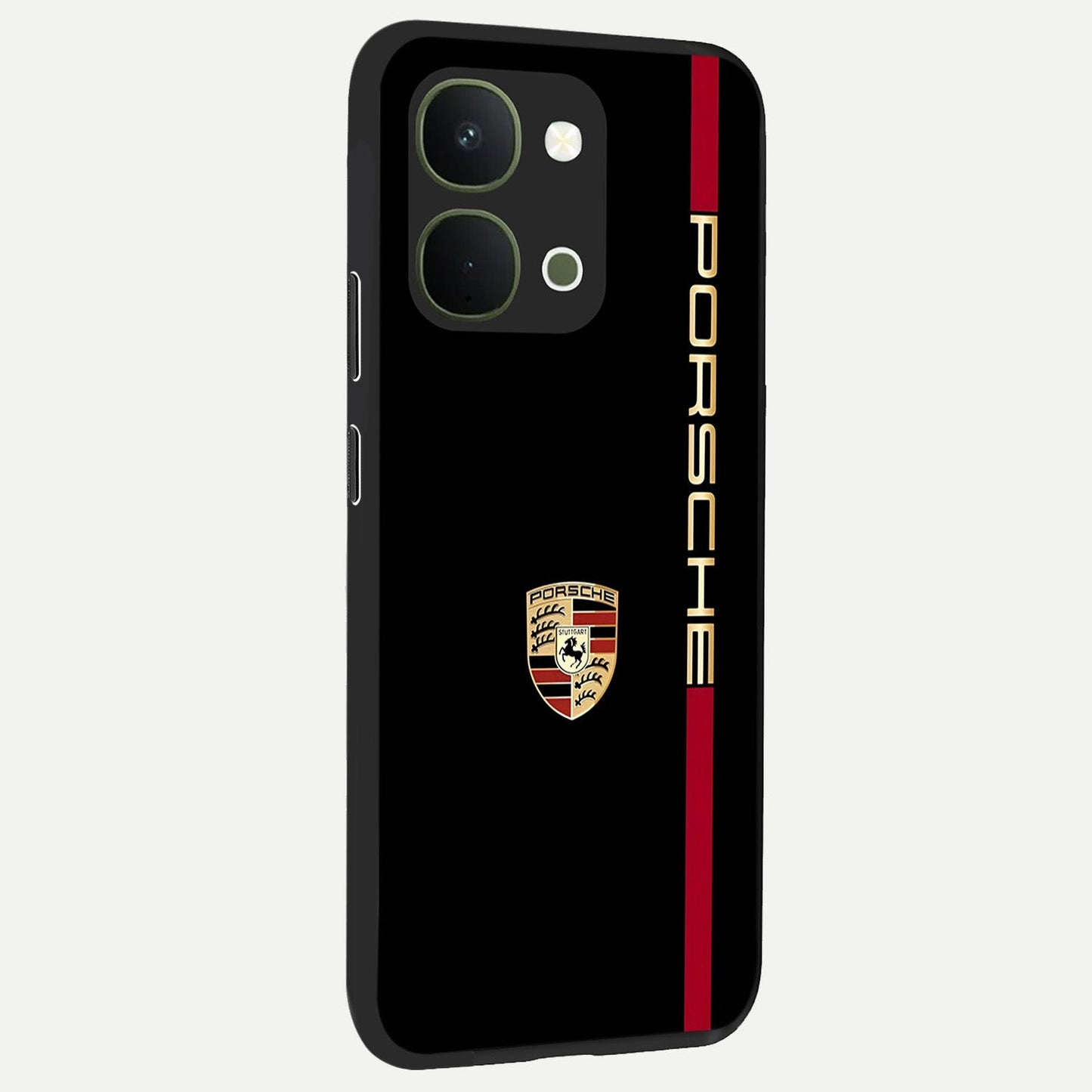 Black Minimal Porsche Glass Case upright view showcasing stylish automotive artwork with bold minimal theme.