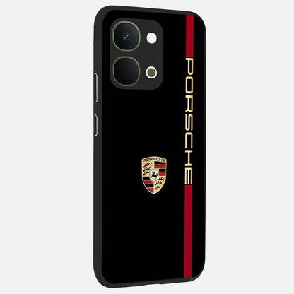 Black Minimal Porsche Glass Case upright view showcasing stylish automotive artwork with bold minimal theme.