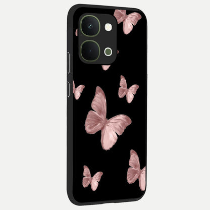 Butterfly Pattern Glass Case upright view showcasing graceful butterfly artwork with soft decorative theme.