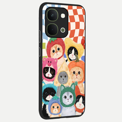 Cats in Fruits Glass Case upright view showcasing charming cat artwork with fun fruity theme.