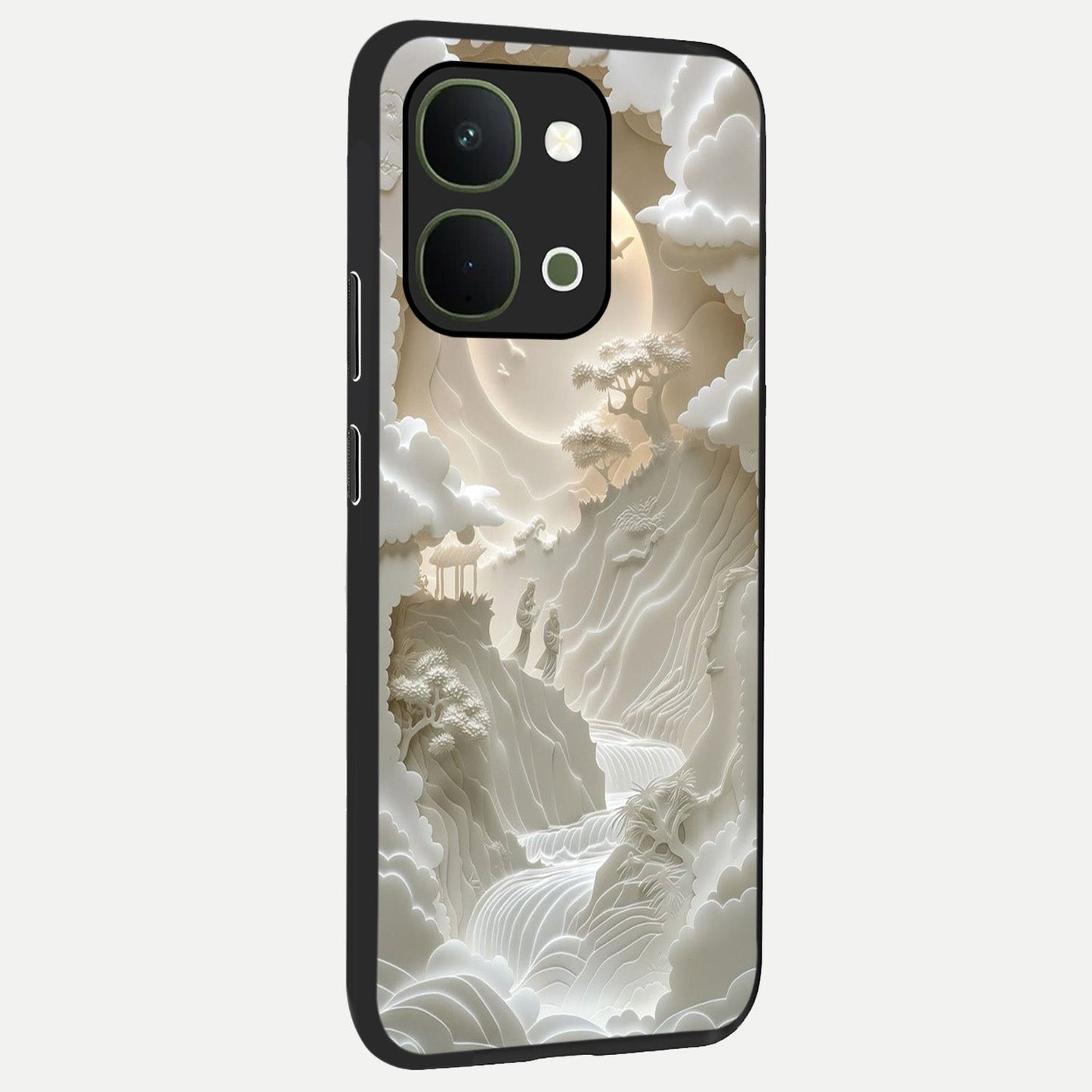 Celestial Origami Glass Case upright view showcasing creative origami artwork with modern celestial style.