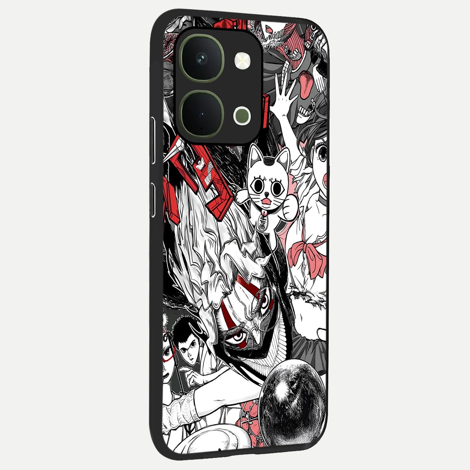 Crimson Chaos Panel Glass Case upright view showcasing intense crimson artwork with dramatic aesthetic style.