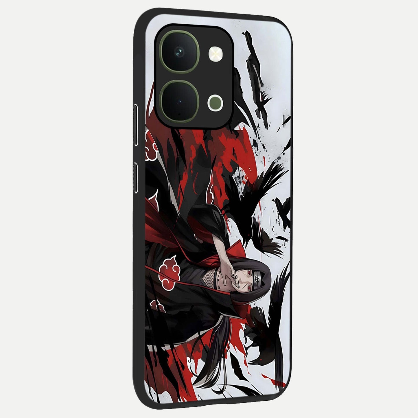Crimson Crow Illusion Glass Case upright view showcasing striking crow illusion artwork with intense crimson theme.