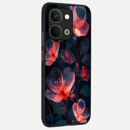 Dark Shade of Flower Glass Case upright view showcasing delicate flower artwork with rich dark floral theme.