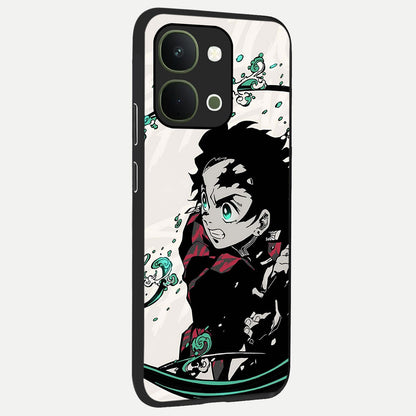 Demon Slayer Glass Case upright view showcasing powerful anime artwork with intense warrior theme.