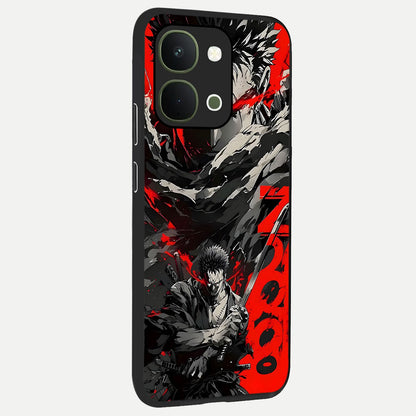 Demon Sword Resolve Glass Case upright view showcasing dramatic warrior artwork with intense battle theme.