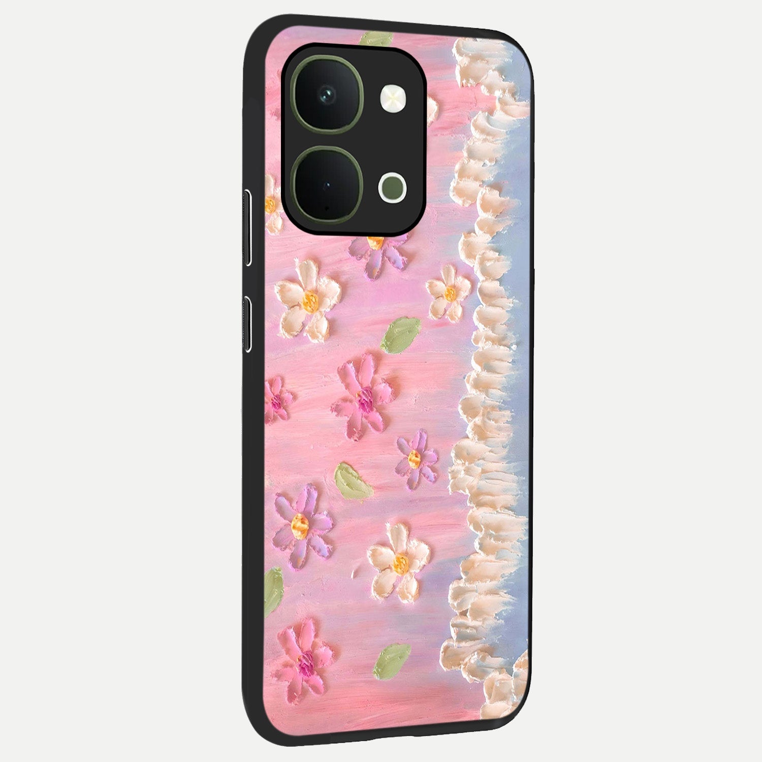 Dreamy Painted Garden Glass Case upright view showcasing vibrant floral garden artwork with artistic nature theme.