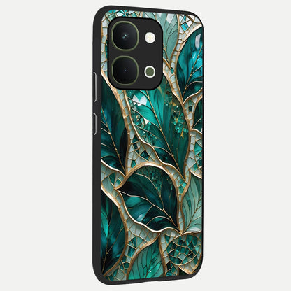 Emerald Leaf Glass Glass Case upright view showcasing fresh green leaf artwork with calming nature inspired style.