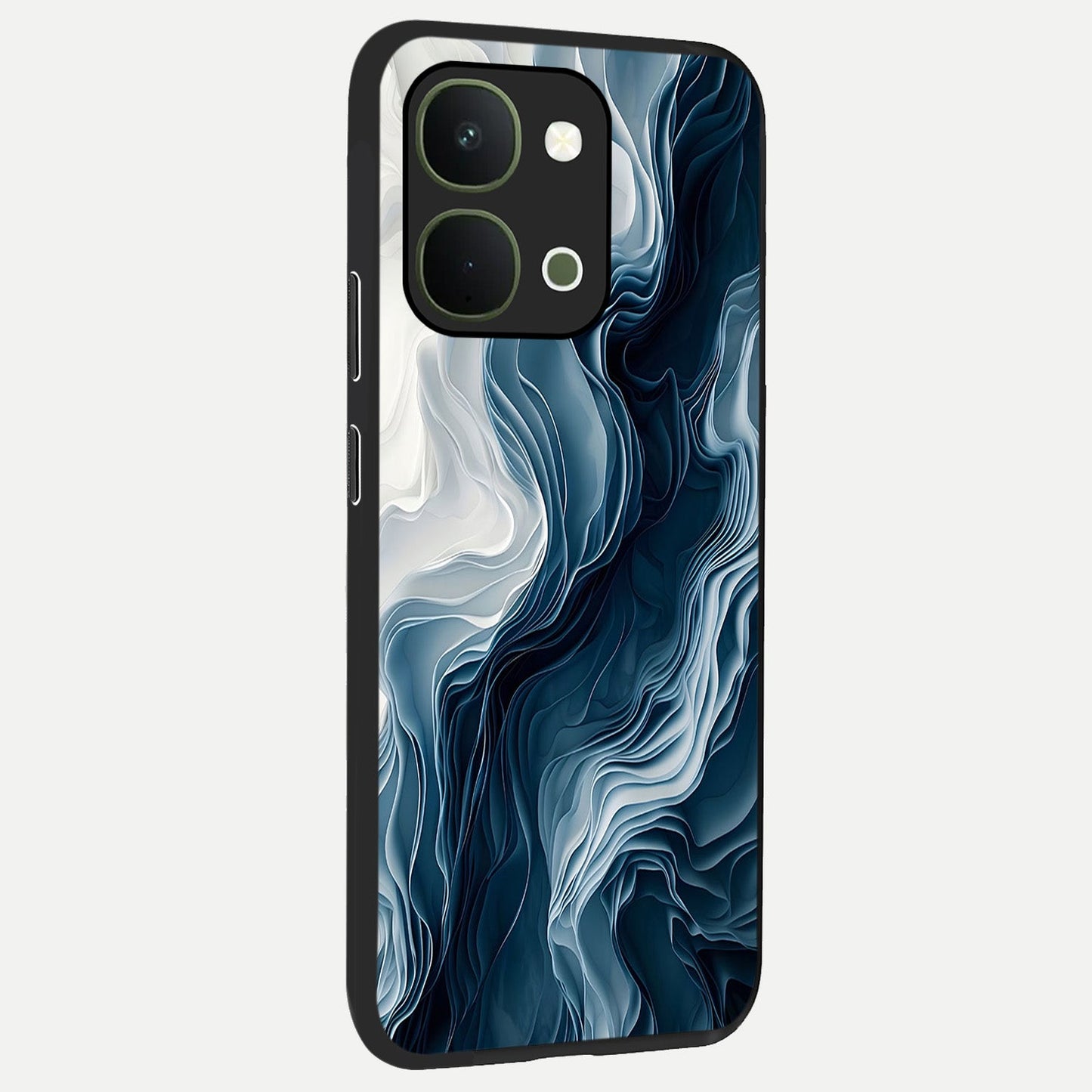 Ethereal Paper Marble Glass Case upright view showcasing smooth marble artwork with refined minimalist theme.