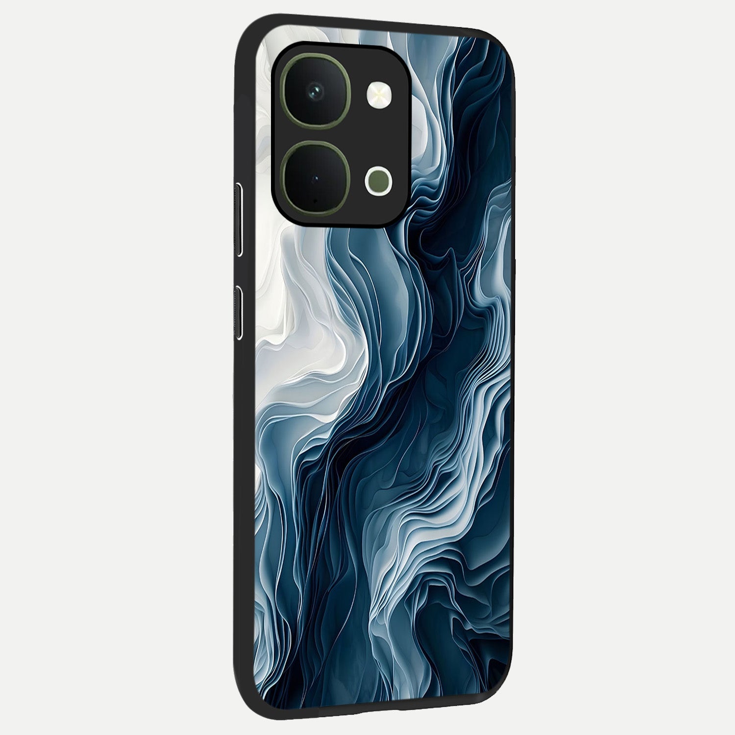 Ethereal Paper Marble Glass Case upright view showcasing smooth marble artwork with refined minimalist theme.
