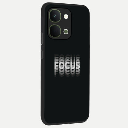 Focus Mode On Glass Case upright view showcasing strong typography statement with sleek motivational theme.