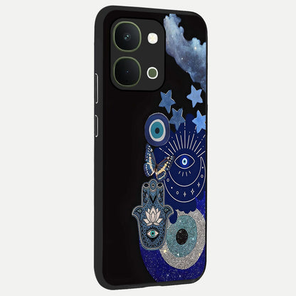 Galactic Charm Cluster Glass Case upright view showcasing glowing cosmic charm artwork with magical celestial style.