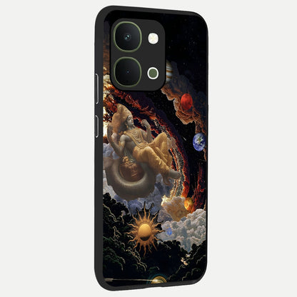 Galactic Divine God Glass Case upright view showcasing mystical divine artwork with dramatic cosmic theme.