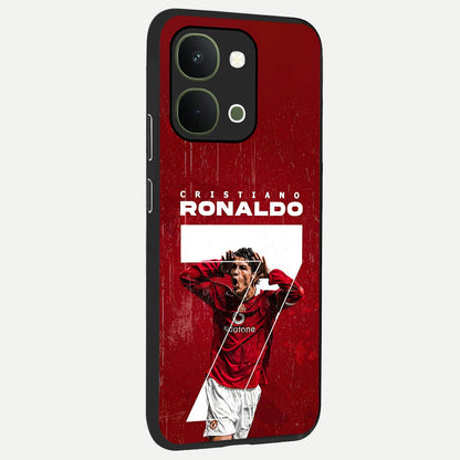 Goal Celebration Legacy Glass Case upright view showcasing dynamic football inspired artwork with victory celebration aesthetic.