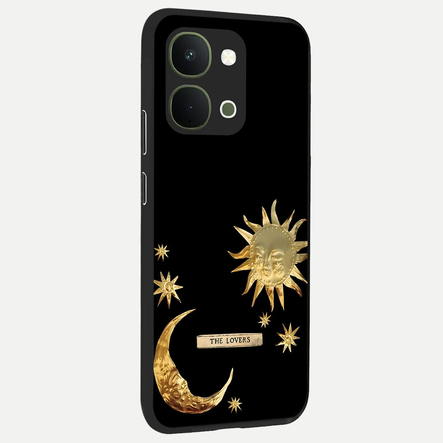 Gold Sun Blush Glass Case upright view showcasing glowing sun artwork with elegant celestial theme.