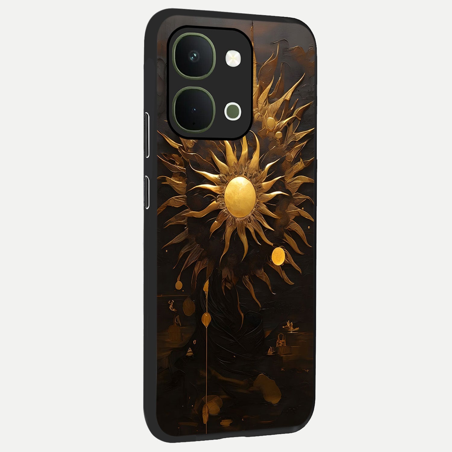 Golden Sun Majesty Glass Case upright view showcasing haunting graveyard artwork with dramatic dark theme.