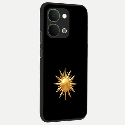 Golden Sun Minimalism Glass Case upright view showcasing haunting graveyard artwork with dramatic dark theme.