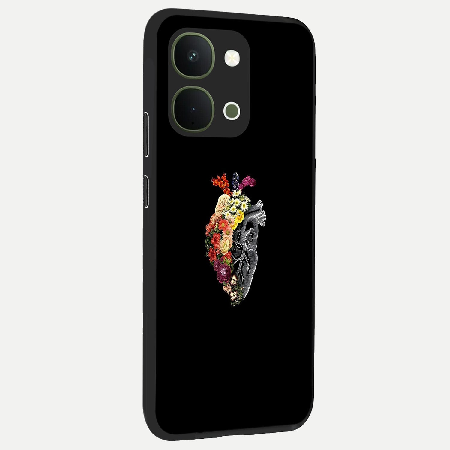 Heart With Flowers Glass Case upright view showcasing decorative heart and floral artwork with sweet romantic theme.
