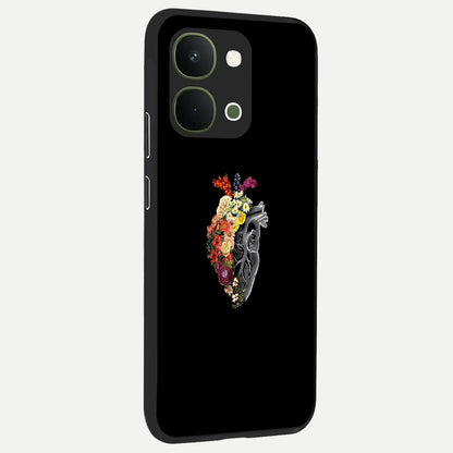 Heart With Flowers Glass Case upright view showcasing decorative heart and floral artwork with sweet romantic theme.