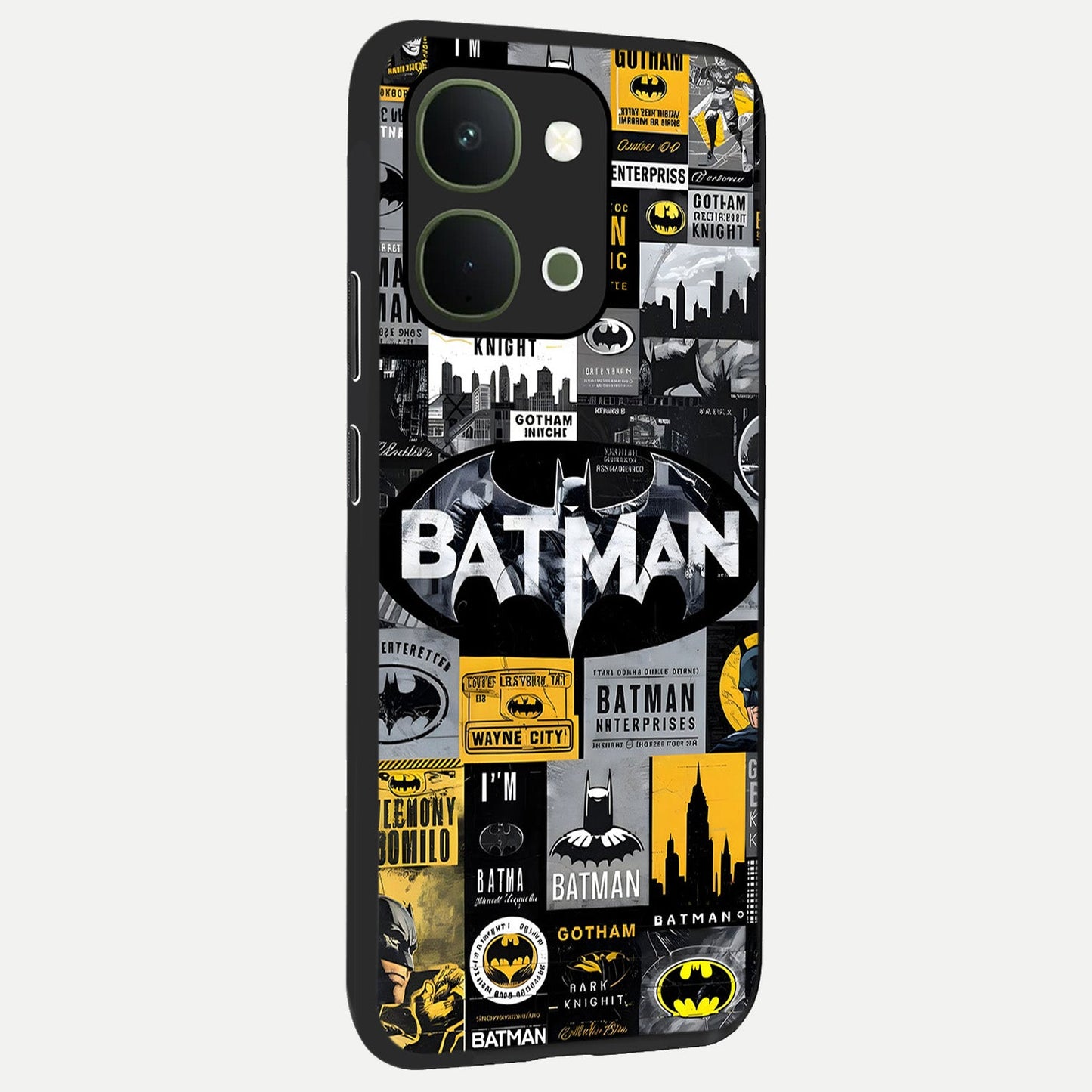 Knight Gotham Rise Glass Case upright view showcasing bold vigilante themed artwork with gothic city vibe.