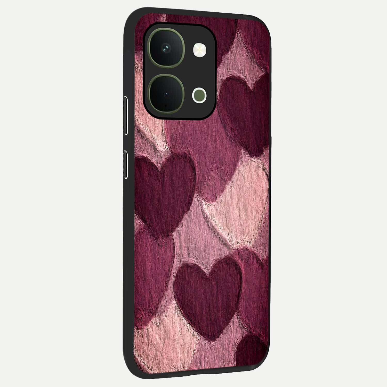 Layered Paper Hearts Glass Case upright view showcasing decorative layered heart artwork with sweet love theme.