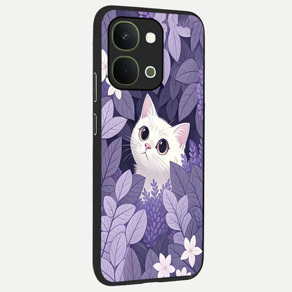 Lilac Hide Peek Cat Glass Case upright view showcasing charming cat artwork with adorable peek theme.